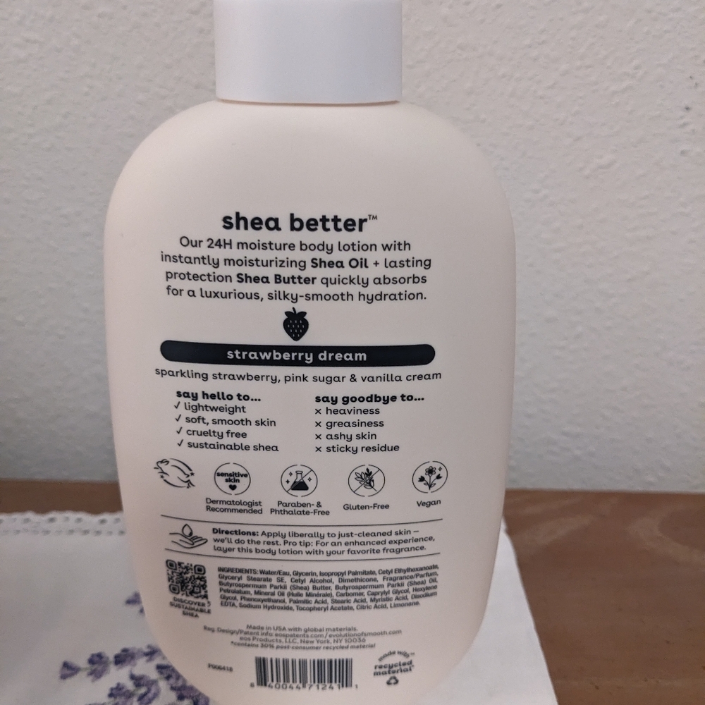 New Hard to Find EOS Strawberry Dream body lotion 16 oz shea dry sensitive skin - Picture 2 of 4